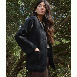 First Rite Black Button-Up Quilted Jacket - S